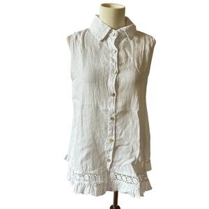 SCANDAL ITALY TOP NWT S BREATHABLE LINEN BABYDOLL CROCHET LACE COASTAL CHIC